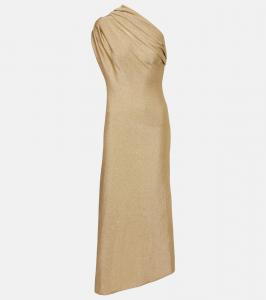 Платье миди Coast с одним плечом из ламе Khaite, Gold
