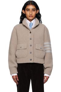 Вареный кардиган-бомбер из мериносовой шерсти с 4 планками Thom Browne, коричневый