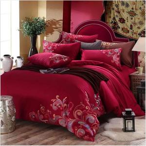 Generic Комплект постельного белья хлопковый однотонный с вышивкой синий Red