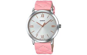 CASIO Часы Women's Standard Series 36mm Silver Watch LTP-E153L-4ADF, Silver Dial Pink Strap