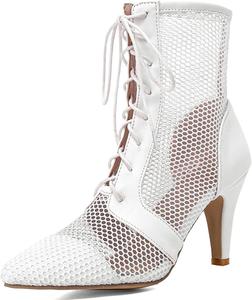 Женские гладиаторские летние ботильоны-сандалии LEHOOR с острым закрытым носком, на шпильке, сетчатые, на щиколотке, с завязками, сексуальные высокие каблуки, с ремешками, летние сандалии-кейдж, с вырезами, модные нарядные, размеры 4-14 M US, Matte White