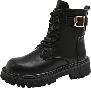 Зимние ботильоны для женщин с шнуровкой и застежкой ремешком, праздничные ботинки с теплой флисовой подкладкой, низким каблуком, округлым носком, удобные Generic, Black
