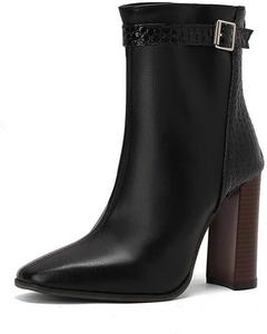 Женские ботильоны Artykey с цветными блоками, массивным каблуком и квадратным носком, с задней молнией, для повседневной носки на улице, модные западные ковбойские ботинки, Black