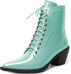 Женские ботильоны Joseywade с низким голенищем, заостренным носком, каблуком средней высоты, на шнуровке и с молнией, каблук 2,5 дюйма, прогулочные и нарядные туфли, Patent Mint Green