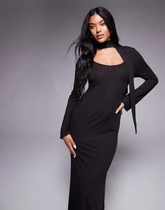 Платье макси с глубоким круглым вырезом и шарфом ASOS DESIGN цвета темного шоколада