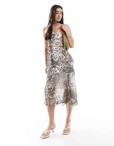 Юбка миди из шифона ASOS DESIGN с асимметричным подолом и анималистичным принтом