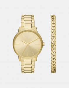 Часы с тремя стрелками из нержавеющей стали золотистого оттенка и браслетом из нержавеющей стали золотистого оттенка, оправленным в золото Armani Exchange