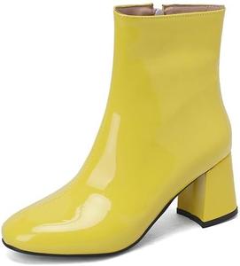 Женские ботильоны с квадратным носком на высоком каблуке из лакированной кожи Glglgege, Yellow
