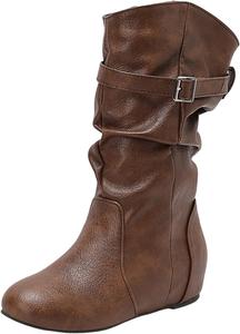 Женские сапоги средней длины с низким массивным каблуком, с круглым носком, свободного кроя, для косплея Generic, Brown