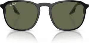 Женские квадратные солнцезащитные очки Ray-Ban RB2203F, Black on Transparent/Green Polarized
