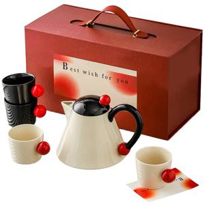 Кофейный набор Kawasimaya CJ-244-01, 1 чайник 4 чашки, белый/черный