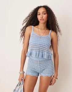 Вязаный топ-комбинация крючком ASOS DESIGN синего цвета