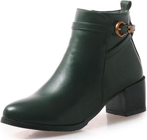Женские элегантные ботильоны с круглым носком, пряжкой и молнией, на невысоком грубом каблуке, осенне-зимние короткие западные ботинки JOEUSTY, Dark Green