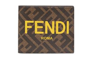 FENDI Кожаный бумажник мужской коричневый с желтым