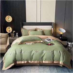 NERHWIVS Комплект постельного белья хлопковый с вышивкой Green