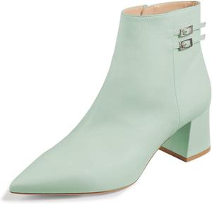 Женские ботильоны FYS с заостренным носком и пряжкой, грубый каблук, низкие короткие ботинки, модная боковая молния, удобная и элегантная обувь для улицы, размеры US 4-16, Light Green