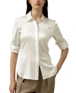 Элегантная шелковая рубашка с силуэтом Lilysilk, белый