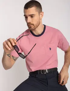 Футболка U.S. Polo Assn Yarn Dye Stripe Jersey With Pocket, темно-розовый