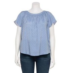 Топ с присборенным воротом больших размеров Lc Lauren Conrad, цвет blue gilda dot