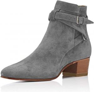 Женские ботинки YDN с низким каблуком из замши в стиле ковбой с пряжкой, на высокой щиколотке, Grey