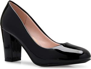 Женские классические туфли на платформе с круглым носком и высоким широким каблуком Olivia K - милые, удобные, Black Patent*