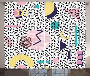 Штора ABAKUHAUS в деревенском стиле 90-х годов, ретро-геометрические фигуры, универсальные ленточные шторы для гостиной с петлями и крючками, 280 x 175 см, темно-желто-розовый