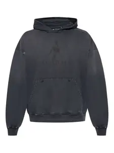 Толстовка с капюшоном из хлопка с графическим принтом и потертостями MISBHV, черный