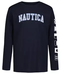 Мальчики 8-20 лет футболка с принтом длинный рукав Nautica, синий