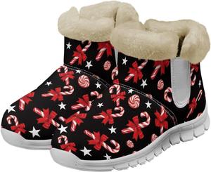 Зимние женские ботильоны Howilath Christmas Fuzzy с плюшевой подкладкой, Christmas Candy Cane