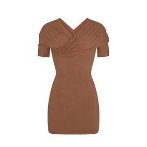 Платье SKIMS Cotton Jersey Wrap Mini, коричневый