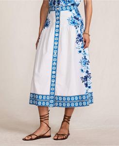 Женская юбка-миди из поплина с принтом по краю - втачный крой Lands' End, Blue/white floral mosaic