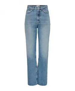 Хлопковые джинсы прямого кроя с высокой талией Only, синий