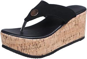 Женские сандалии ZBYY на платформе и танкетке, летние повседневные пляжные сандалии с ремешком между пальцами, туфли на высоком каблуке, черный