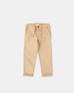 Детские брюки из саржи с регулируемым шнурком Tutto Piccolo, светло-коричневый