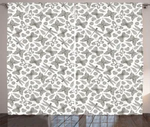 Штора ABAKUHAUS Бабочка в деревенском стиле с цветочным рисунком в виде сердца и листьев, присборенная тесьма для спальни с петлями и крючками, 280 x 225 см, сланцево-коричневый с белым Abakuhaus