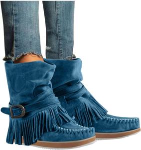 Женские ботильоны ZBYY с бахромой, модные замшевые мокасины, укороченные сапожки, ретро-зимние туфли на низком каблуке для женщин