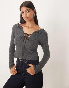 Длинный трикотажный джемпер Kiss The Sky с завязкой спереди, антрацитового цвета