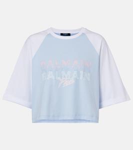 Футболка из хлопкового джерси с логотипом Balmain, Bleu Ciel/Blanc/Multicolore