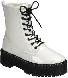 Женские ботинки Forever Women с массивной подошвой, шнуровкой и боковой молнией, White Patent