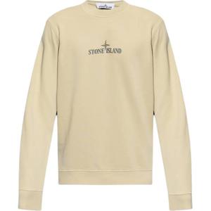 Свитшот из хлопка с принтом логотипа STONE ISLAND, светло-коричневый
