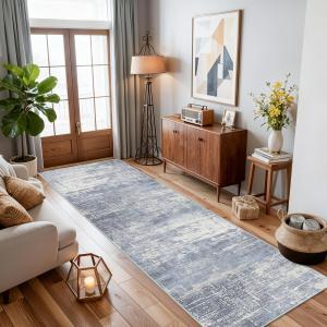 Ковровая дорожка Hy Hao Yun Lai Abstract для гостиной, 61х305 см, синий/слоновая кость