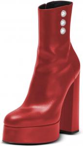 Женские ботильоны FOWT с закрытым носком, платформой, круглым носком, массивными высокими каблуками, боковой молнией, короткими ботинками, официальный стиль, для работы, для бизнеса, Rot/Ausflug, Einfarbig (Getaway Solids)