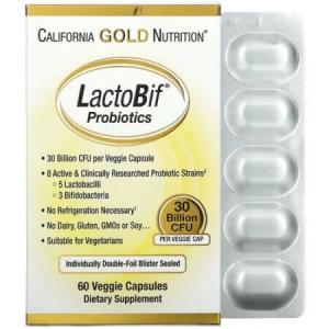Пробиотики California Gold Nutrition LactoBif, 30 миллиардов КОЕ, 60 растительных капсул