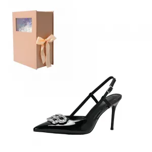 ANGEL BOY Стройные каблуки на высоком каблуке женские черные с розовым бантом в коробке, цвет Black Sweetheart Pink Bowknot Box