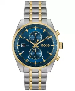 Мужские часы Skytraveller Quartz Chronograph с ионным покрытием, тонкий корпус из двухцветной нержавеющей стали, 44 мм Hugo Boss