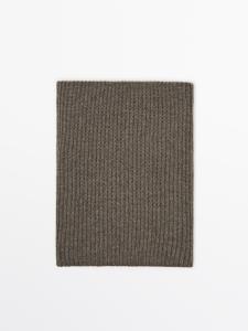 Шарф из 100% кашемира в рубчик Massimo Dutti, Dark Khaki