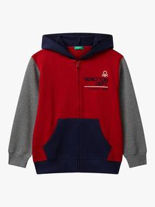 Детская хлопковая толстовка с молнией и цветными блоками Benetton, Multi