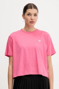 Хлопковая футболка Guess Jeans, розовый