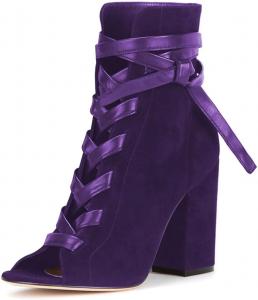 Женские ботильоны FYS с открытым носком, на высоком массивном каблуке, короткие ботинки, шнуровка, модные повседневные туфли, размеры 4-16 US, Purple