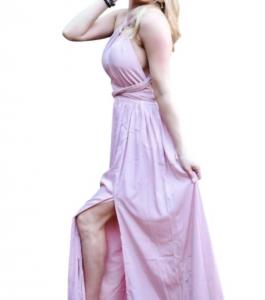 Розовое миди-платье с бретелями-хомутом LENA